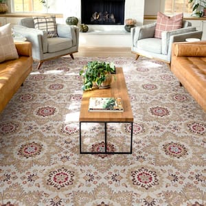 Ivory 7 ft. 10 in. x 9 ft. 10 in. Flat-Weave Kings Court Victoria Transitional Mosaic Pattern Area Rug