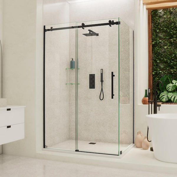 DreamLine Enigma Air 48.38 in. W x 76 in. H Rectangular Sliding Frameless Corner Shower Enclosure in Matte Black with Clear Glass
