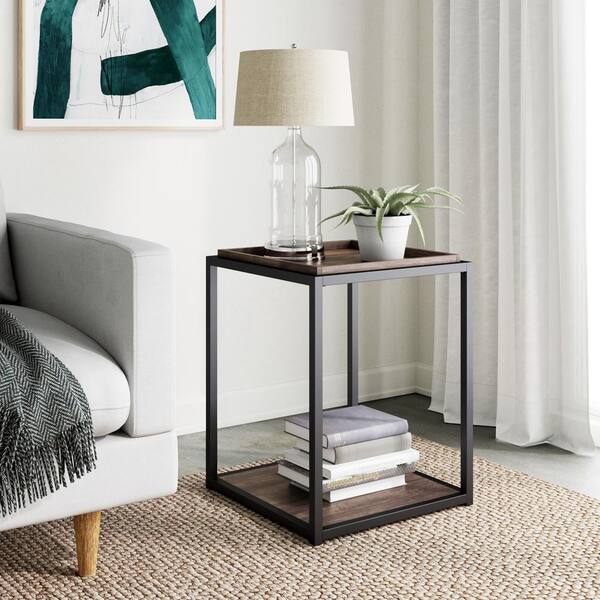 Nathan James Nash 22 In Nutmeg Matte Black Accent End Table Or Modern Side Table With Tray Top Shelves And Metal Frame 32101 The Home Depot