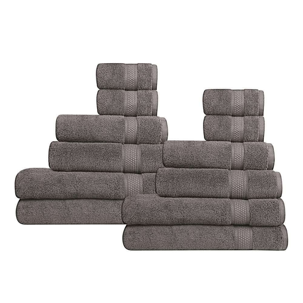 A1 Home Collections A1HC 500 GSM Duet Technology 100% Cotton Ring Spun Charcoal Quick Dry Low Lint Highly Absorbent 12-Piece Towel Set