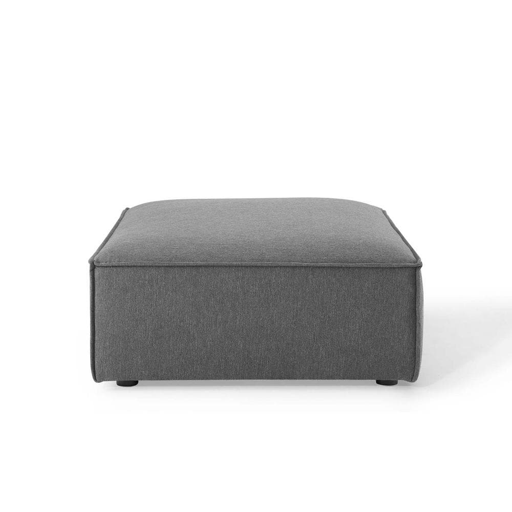 Charcoal Round Minimalist Fabric Ottoman, 41.5" x 35"
