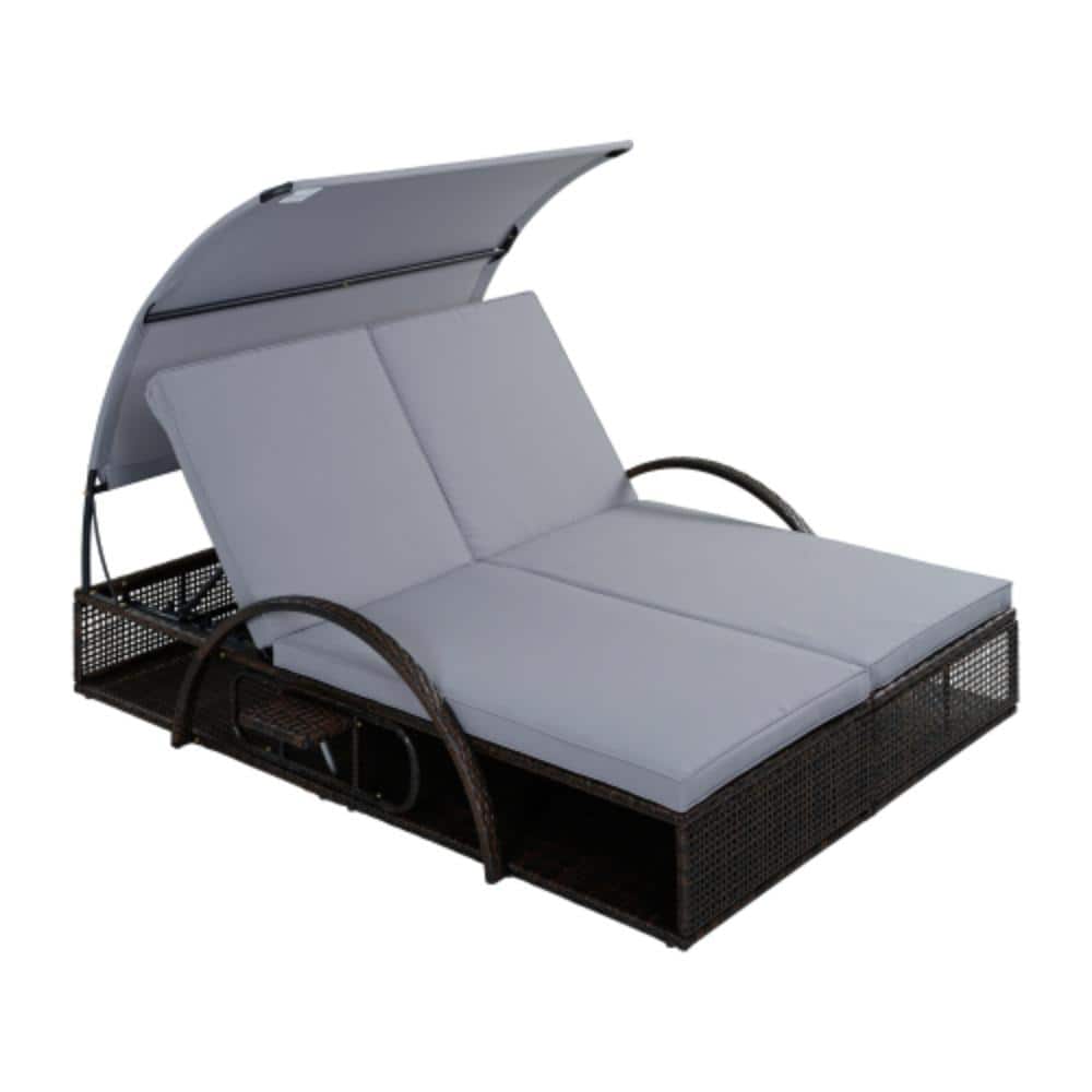 Brown 2-Piece Wicker Outdoor Patio Chaise Lounge with Gray Cushions price history on PriceWatchPro