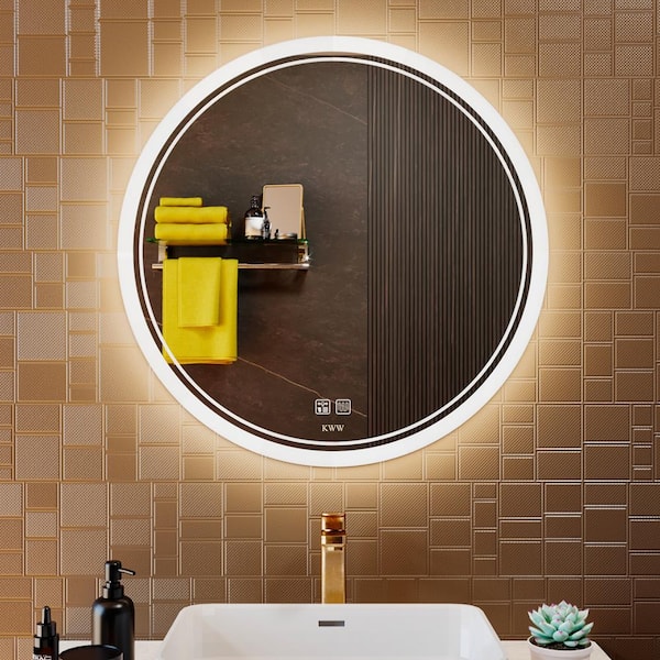 28 in. W x 28 in. H Round Frameless Dimmable Anti-Fog Wall Bathroom Vanity Mirror in Light