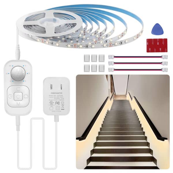 16.4 ft. Integrated LED Warm White 3000K Strip Light Fixture with Motion Sensor for Stairway Indoor Use