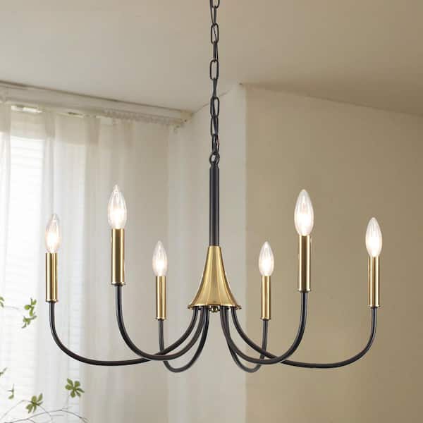 ADSENSTY Modern 6-Light Black and Brass Antique Candlestick Chandelier Farmhouse Pendant Light