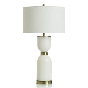 32 in. White, Brushed Brass, Off-White Gourd Task and Reading Table Lamp for Living Room with White Cotton Shade