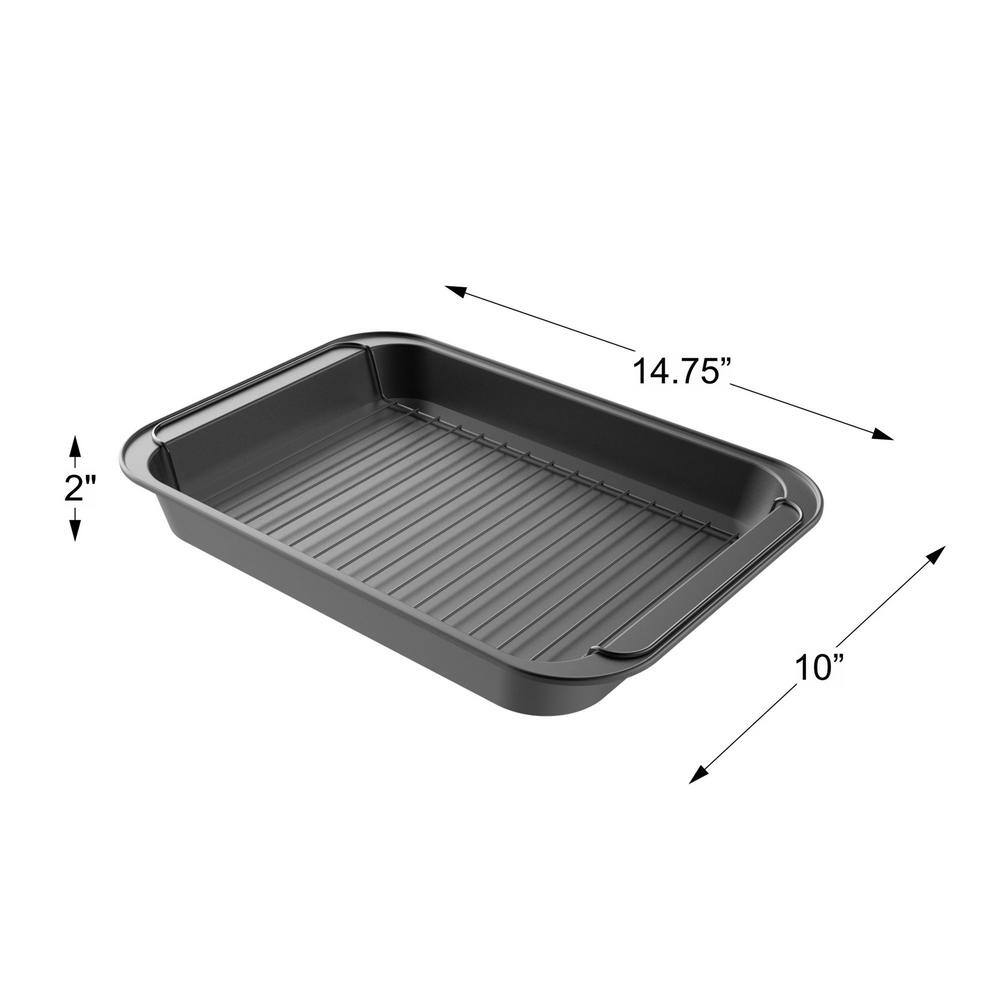 Gray Nonstick Carbon Steel Roasting Pan with Rack