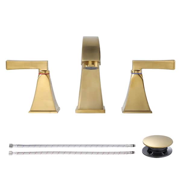 WOWOW 8 in. Widespread Double Handle Bathroom Faucet with Pop-Up Drain in Brushed Gold
