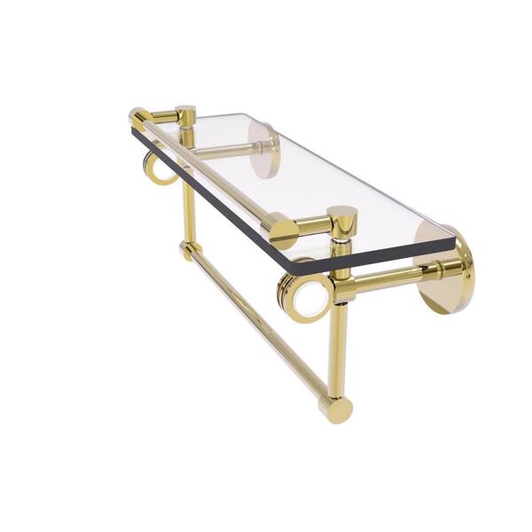 Allied Brass Clearview 16 in. W x 6.7in. H x 5.8 in. D Glass Rectangular Shelf in Unlacquered Brass with Towel Bar and Dotted Accents