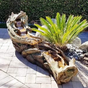 26 in. Tall Indoor/Outdoor Wood River Log Fountain with LED Lights