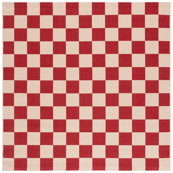 Courtyard Red/Beige 3 ft. x 3 ft. Checkered Indoor/Outdoor Square Area Rug