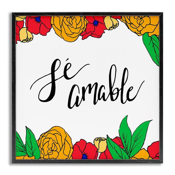Stupell Industries Be Kind Tropical Floral by SD Graphics Studio Gray Framed Typography Giclee Art Print 17 in. x 17 in.