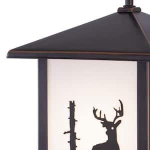 Bryce 1 Light Bronze Rustic Deer Tree Outdoor Wall Lantern White Glass