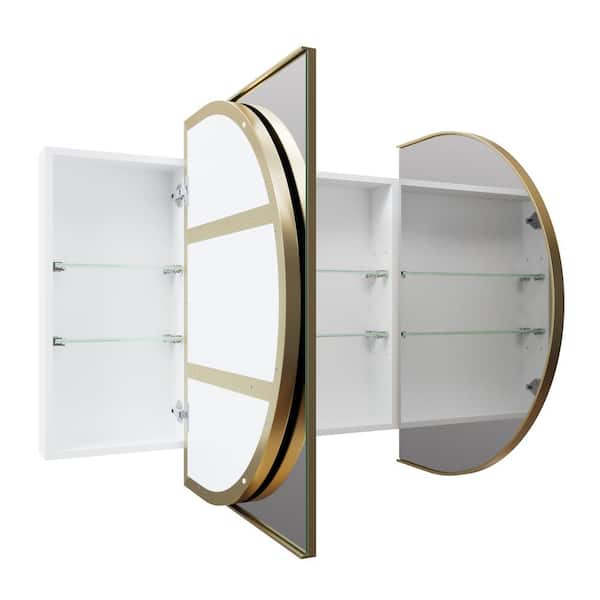 Glass Warehouse Nia 60 In W X 30 H 5 D Satin Brass Recessed Medicine Cabinet With Mirror Sc3 Pl 60x30 Sb The