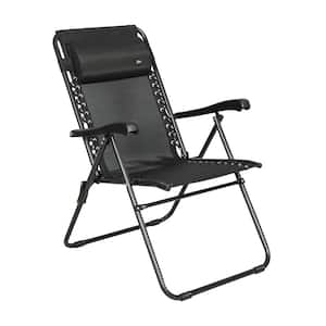26" Wide Adjustable Outdoor Reclining Sling Chair with Pillow - Black