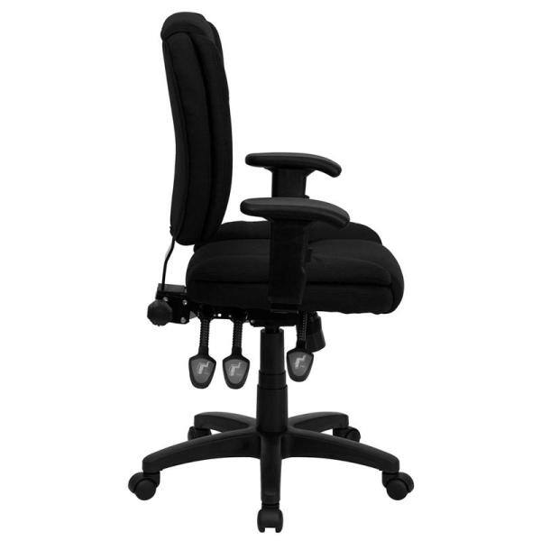 Ergonomic Black Fabric Mid Back Swivel Task Chair with Adjustable Arms