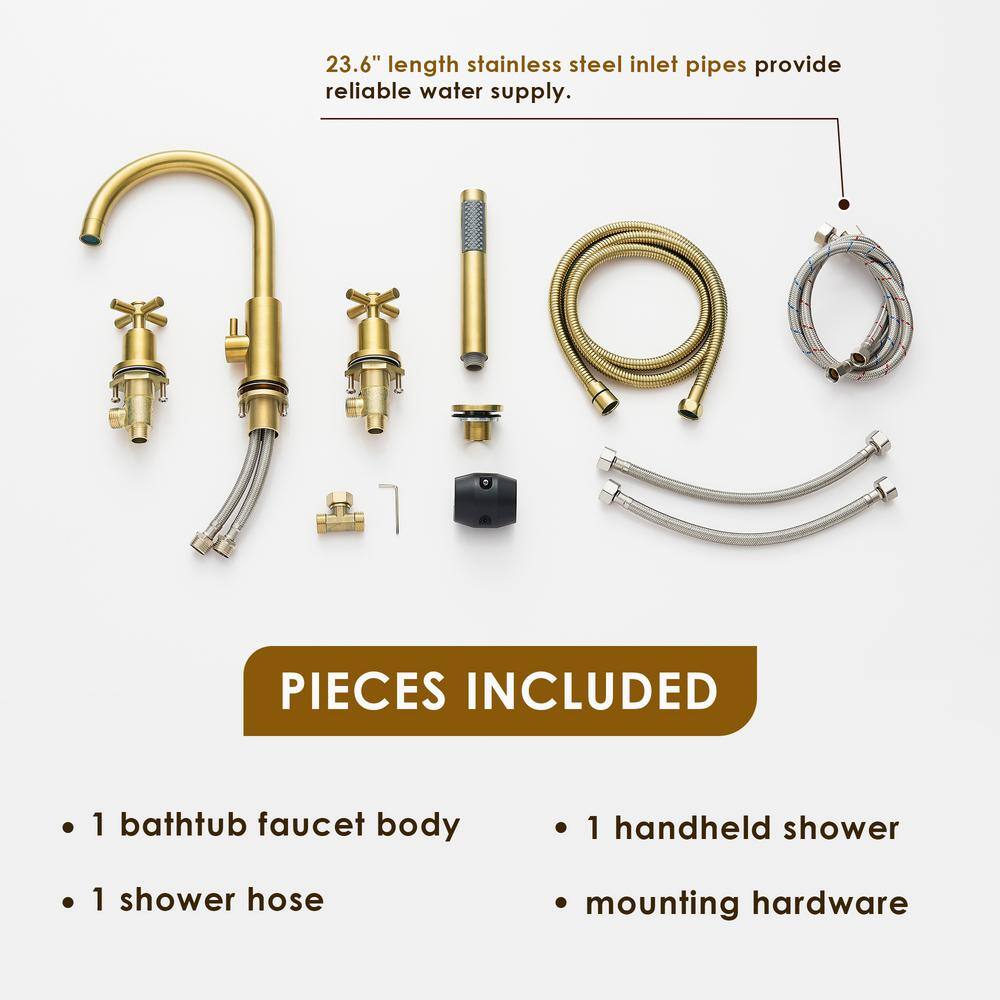 Brushed Gold Stainless Steel Deck-Mount Tub Faucet Set