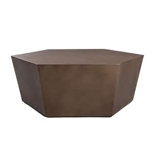 41 in. Dark Brown Hexagon Magnesium Oxide Concrete Outdoor Patio Coffee Table