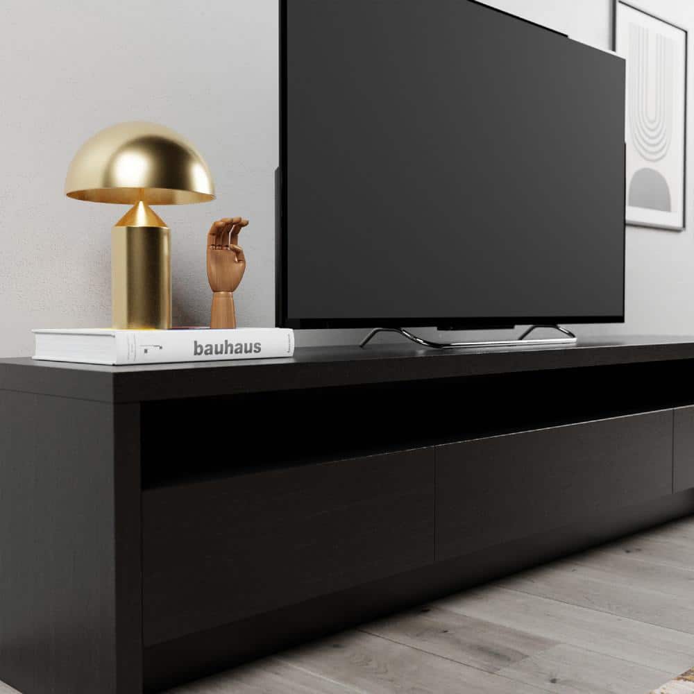 Black MDF Rectangular TV Stand with Cabinet