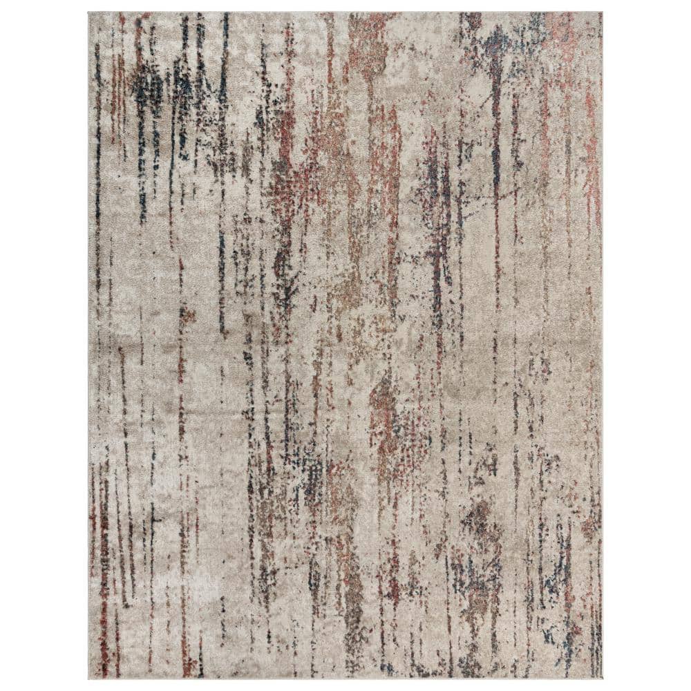 Ivory and Multicolor Tufted Synthetic Area Rug 8'9" x 13'