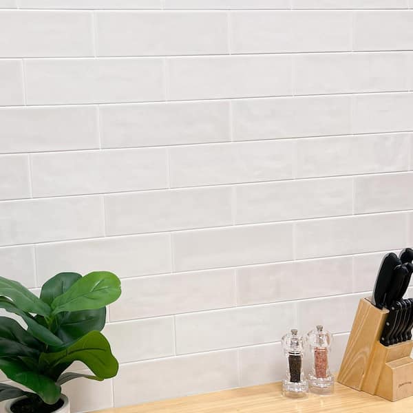 Bedouin Subway Tile 3 5/8 in. x 11 3/4 in. Off White Gloss Ceramic Wall Tile (9.9 sq. ft./Case)