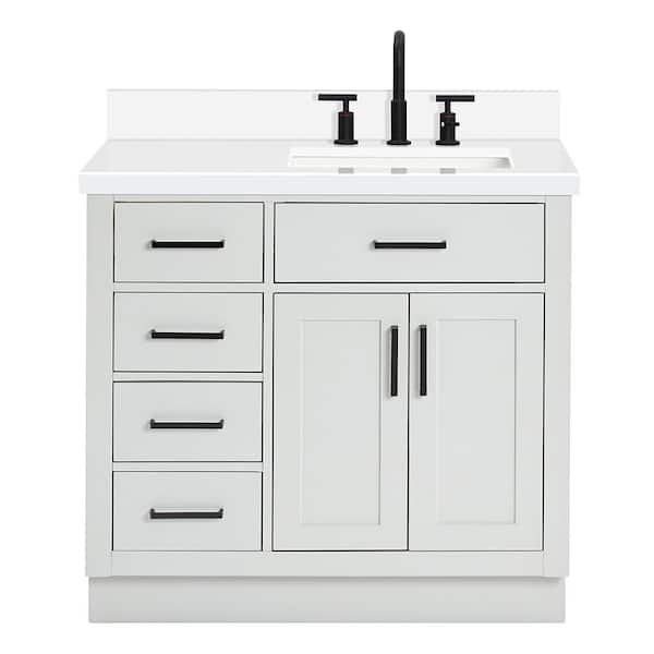 Hepburn 36 in. W x 22 in. D x 36 in. H Bath Vanity in Gray with White Pure Quartz Vanity Top with White Basin