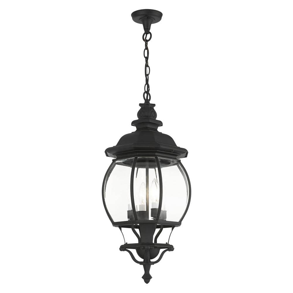 Frontenac Textured Black Outdoor Pendant Lantern with Clear Beveled Glass