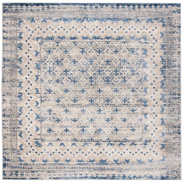 SAFAVIEH Brentwood Light Gray/Blue Doormat 3 ft. x 3 ft. Square Geometric Multi-Border Area Rug