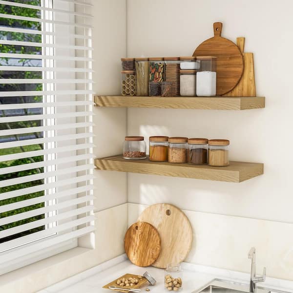 36 in. W x 8 in. D Oak Floating Shelves Decorative Wall Shelf (Set of 2)