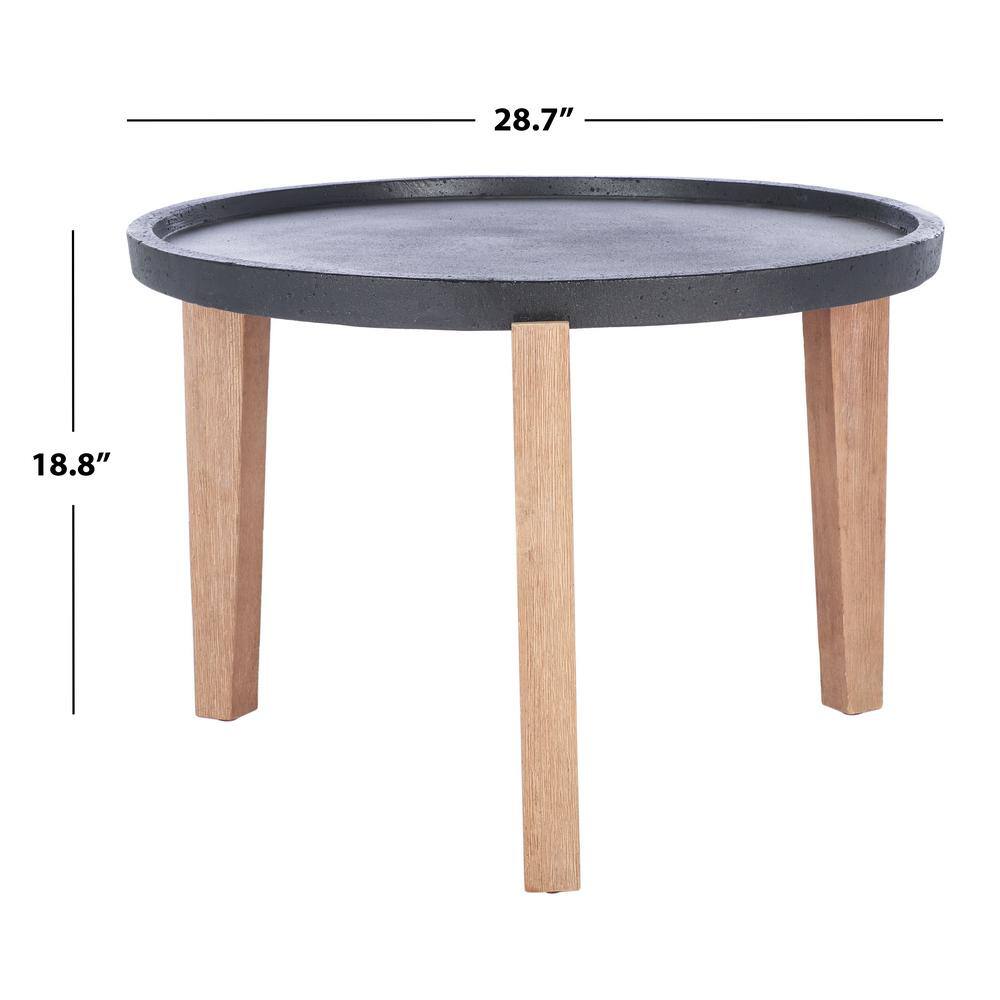 Valton Natural Acacia and Black Concrete Outdoor Side Table