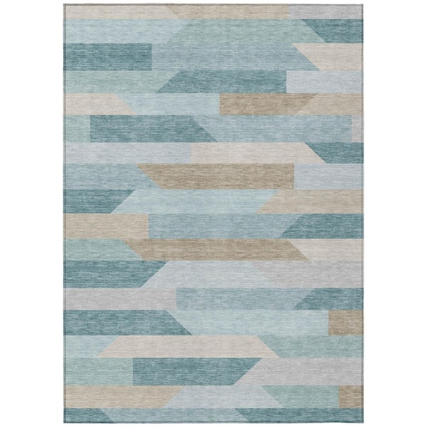 Chantille Machine Washable Indoor/Outdoor Abstract ACN3113 Teal 9 ft. x 12 ft. Area Rug