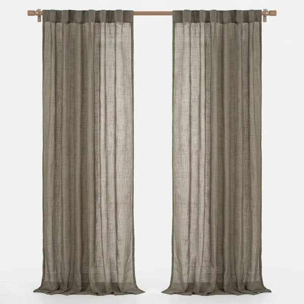 Taupe Faux Linen 52 in. W x 96 in. L Back Tab Rod Pocket Light Filtering Curtains (Set of 2)