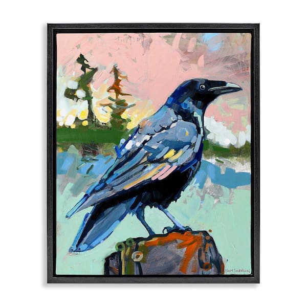Stupell Industries Modern Crow Portrait by Adam Swanson Black Floater Frame Animal Graphic Art Print 21 in. x 17 in.