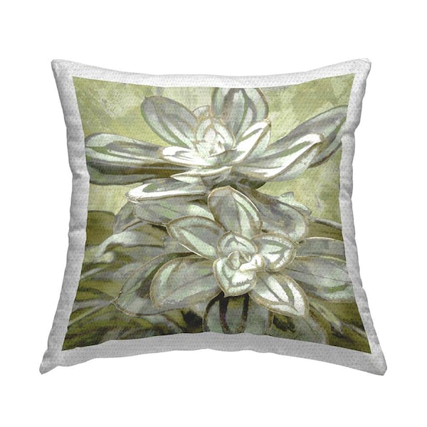 Stupell Industries Green and White Botanical Leaves Green Square Outdoor Throw Pillow