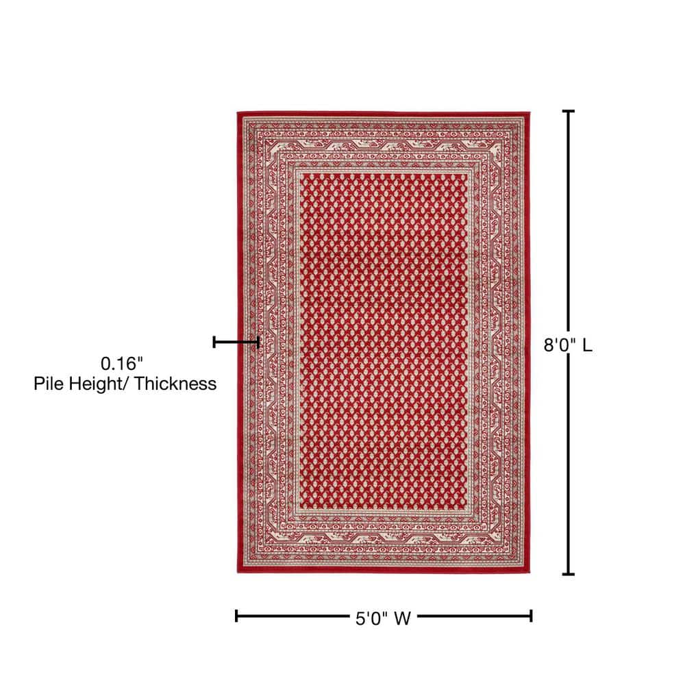 Vibrant Red Synthetic Easy-Care Rectangular Rug, 5' x 8'