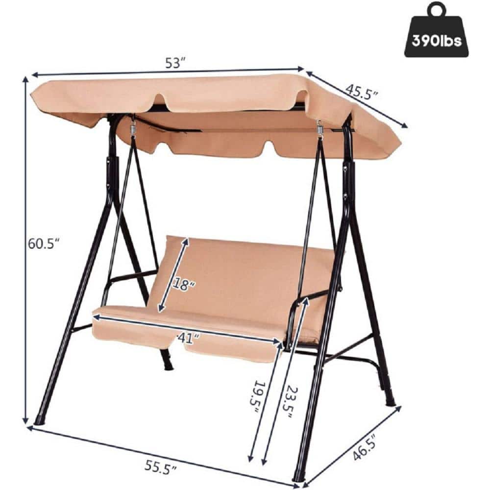 Beige Steel Frame 2-Person Patio Swing with Cushions