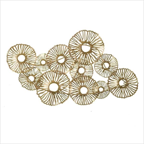 Unbranded 24 in. x 42 in. Gold Metal Work, Wall Art Decor with Flower-Like Appearance and Coral Inspiration