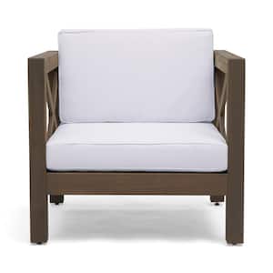 Brava Grey Removable Cushions Wood Outdoor Patio Lounge Chair with White Cushions