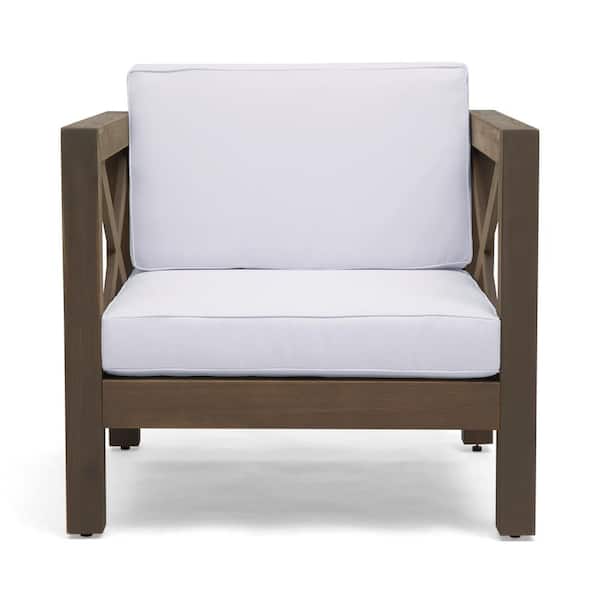 Brava Grey Removable Cushions Wood Outdoor Patio Lounge Chair with White Cushions