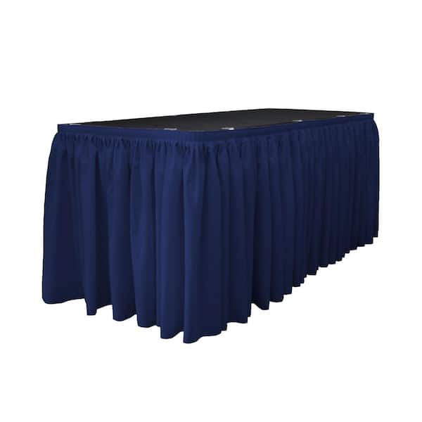 LA Linen 14 ft. x 29 in. Long Navy Blue Polyester Poplin Table Skirt with 10 L-Clips