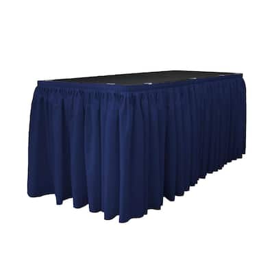 30 ft. x 29 in. Long Navy Blue Polyester Poplin Table Skirt with 15 L-Clips