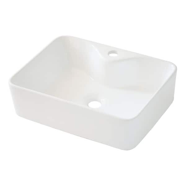 19 in. Drop-In/Undermount Single Bowl White Ceramic Kitchen Sink with Overflow