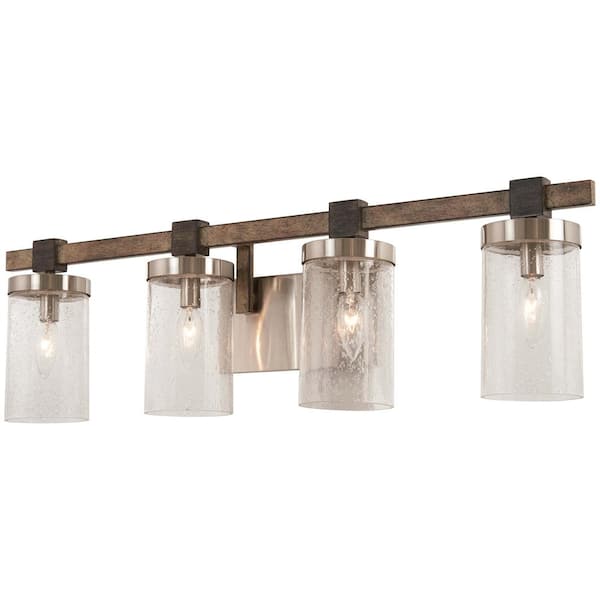 Minka Lavery Bridlewood 4-Light Stone Grey with Brushed Nickel Bath Light with Clear Seedy Glass