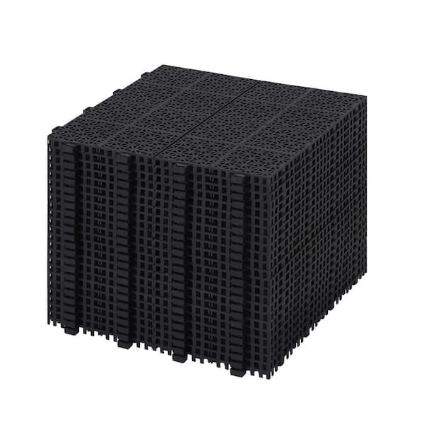 12 in. x 12 in. Black Square Plastic Waterproof Bathroom Flooring, Load Capacity 6613 lbs., 24-Pieces (1-Pack)