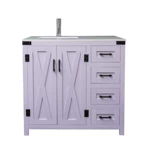 36 In. W x 21.5 In. D x 33.5 In. H Single Sink Freestanding Bathroom Vanity in White Lilac with Cultured Marble Top