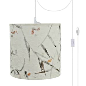 1-Light White Plug-In Swag Pendant with Off White Hardback Drum Fabric Shade
