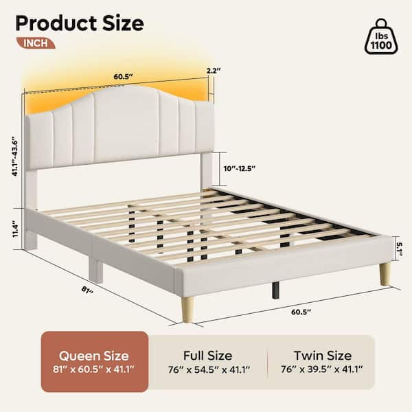 PINMOCO Beige Wood Frame Queen Upholstered Platform Bed