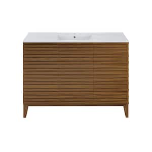 Cascade 48 in. W Bathroom Vanity in Brown Oak with White, 3-Hole Ceramic Sink Top