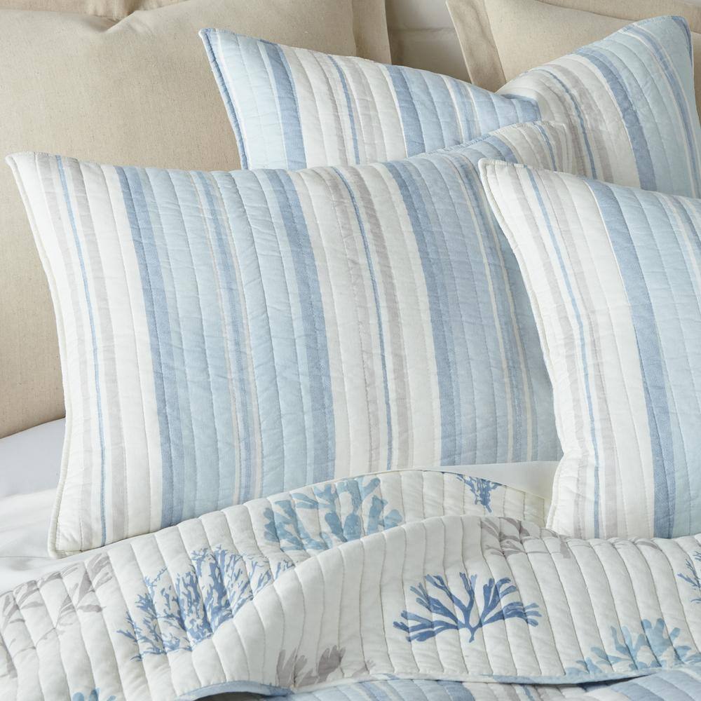 Twin Blue Cotton Reversible Nautical Quilt Set
