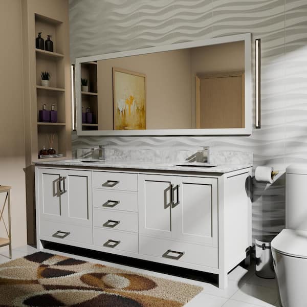 Lexora Jacques 72 in. W x 22 in. D White Double Bath Vanity and Carrara Marble Top
